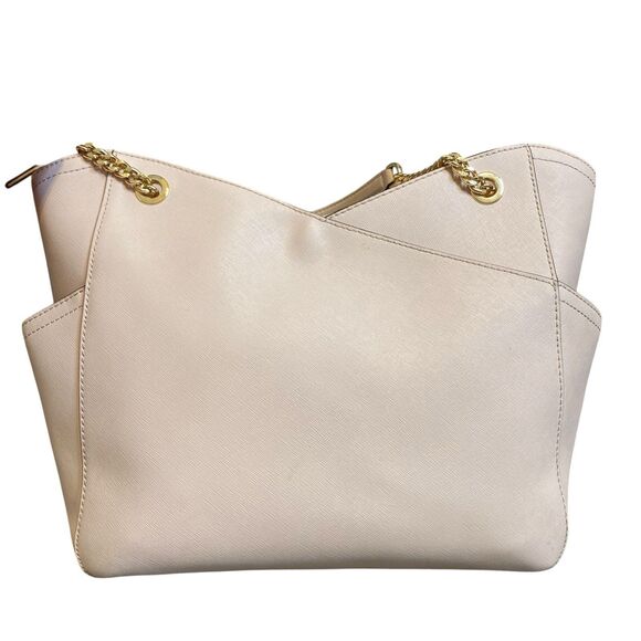 Michael Kors Jet Set Shoulder Tote Bag Powder Blush Pink Leather Large Chain - Picture 5 of 16